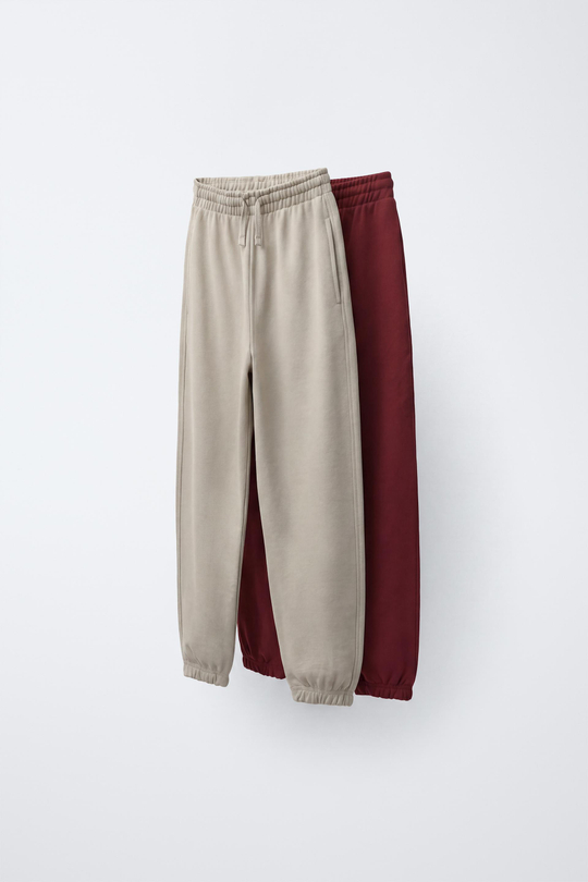ZARA КОМПЛЕКТ ИЗ ДВУХ БРЮК ИЗ МЯГКОЙ ТКАНИ, ЭКРЮ/КАШТАНОВЫЙ