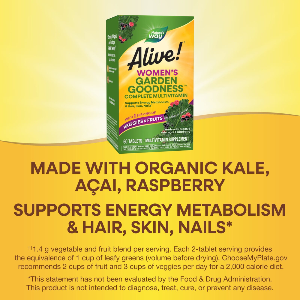Nature's Way, комплекс мультивитаминов для женщин от Alive!® Garden Goodness™, 60 таблеток
