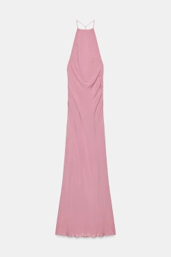 ZARA ДЛИННОЕ ПЛАТЬЕ-ХАЛТЕР, РОЗОВАТЫЙ