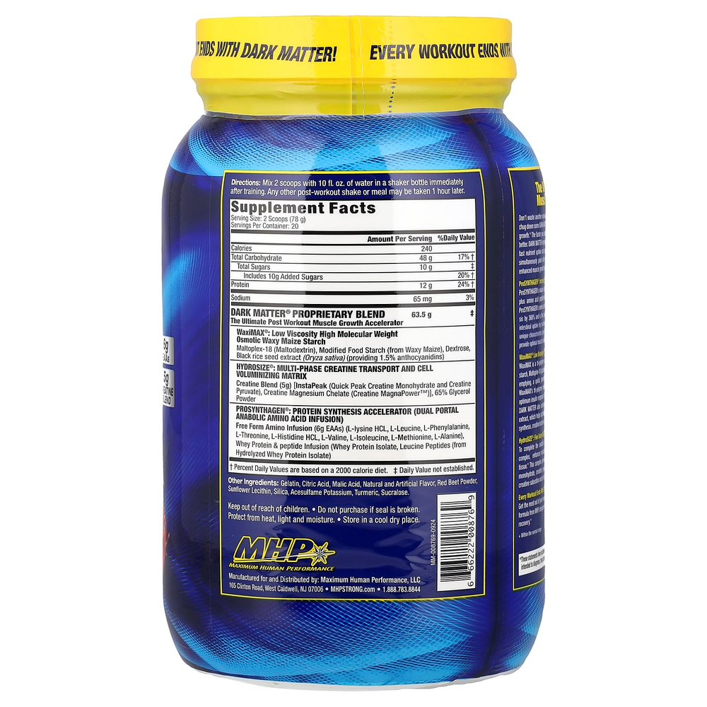 MHP, Dark Matter®, средство для роста мышц после тренировки, фруктовый пунш, 1560 г (3,44 фунта)