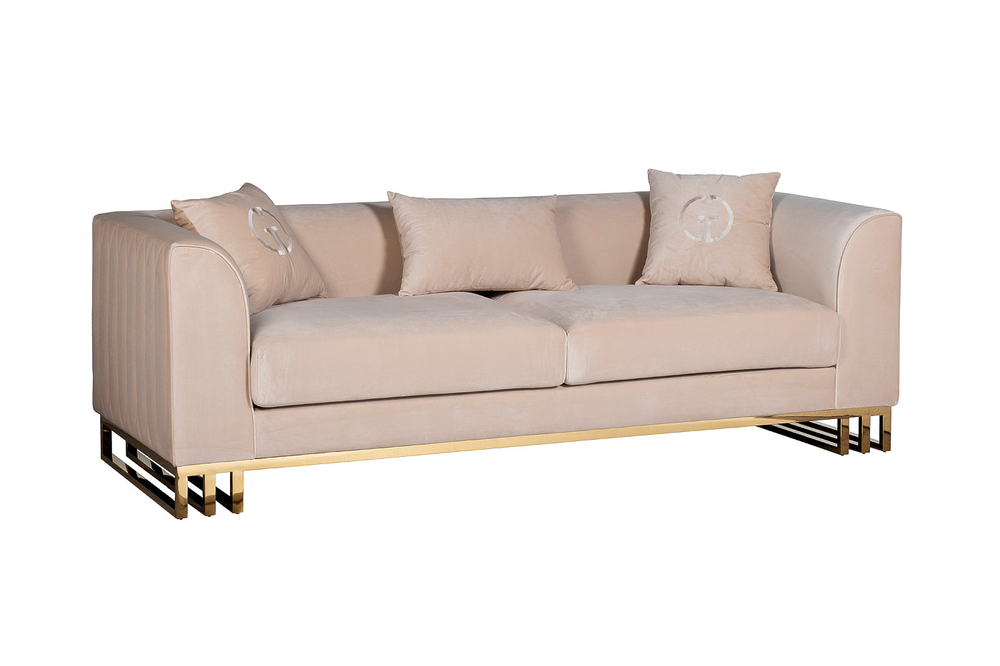 Диван Garda Decor Люцерн (Lucerne) трехместный велюр бежевый 230*86*75 см
