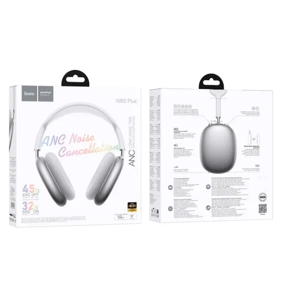 Qulaqlıq / Наушники / Headphones Наушники HOCO Happy ANC BT headphones W65 |BT 5.4,AUX/TF, 32/45h| Silver