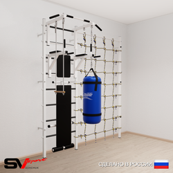 Шведская стенка Sv Sport усиленная 68320 (Турник стандарт/Брусья/Скамья/Трапеция/Цепь/Мешок 22кг/Канатный лаз)