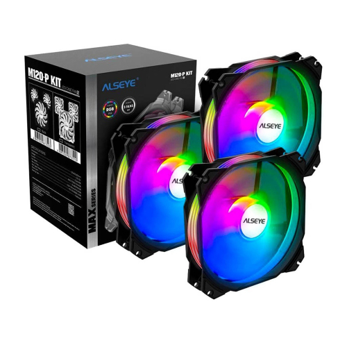 Комплект из 3 вентиляторов Alseye M120-P KIT, 120мм, 4-pin, черный-белый/ARGB, 800-1700rpm, 66CFM, 35.8дБ, контроллер, антивибропрокладки (AS.04.01.0034)