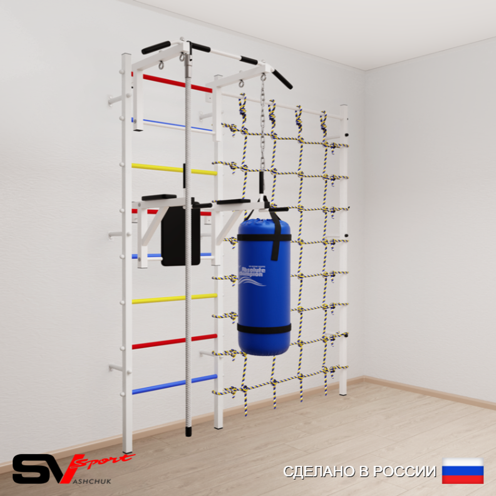 Шведская стенка Sv Sport усиленная 67030 (Турник стандарт/Брусья/Канат/Цепь/Мешок 30кг/Канатный лаз)