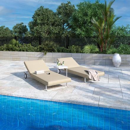 Шезлонг Ideal Patio КОСТА на колесах бежевый - белый каркас