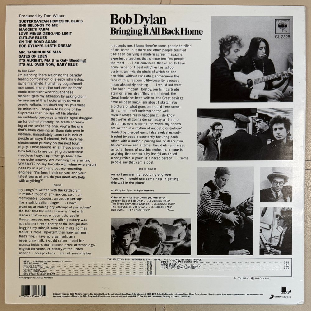 Bob Dylan ‎– Bringing It All Back Home (Европа 2015г.)