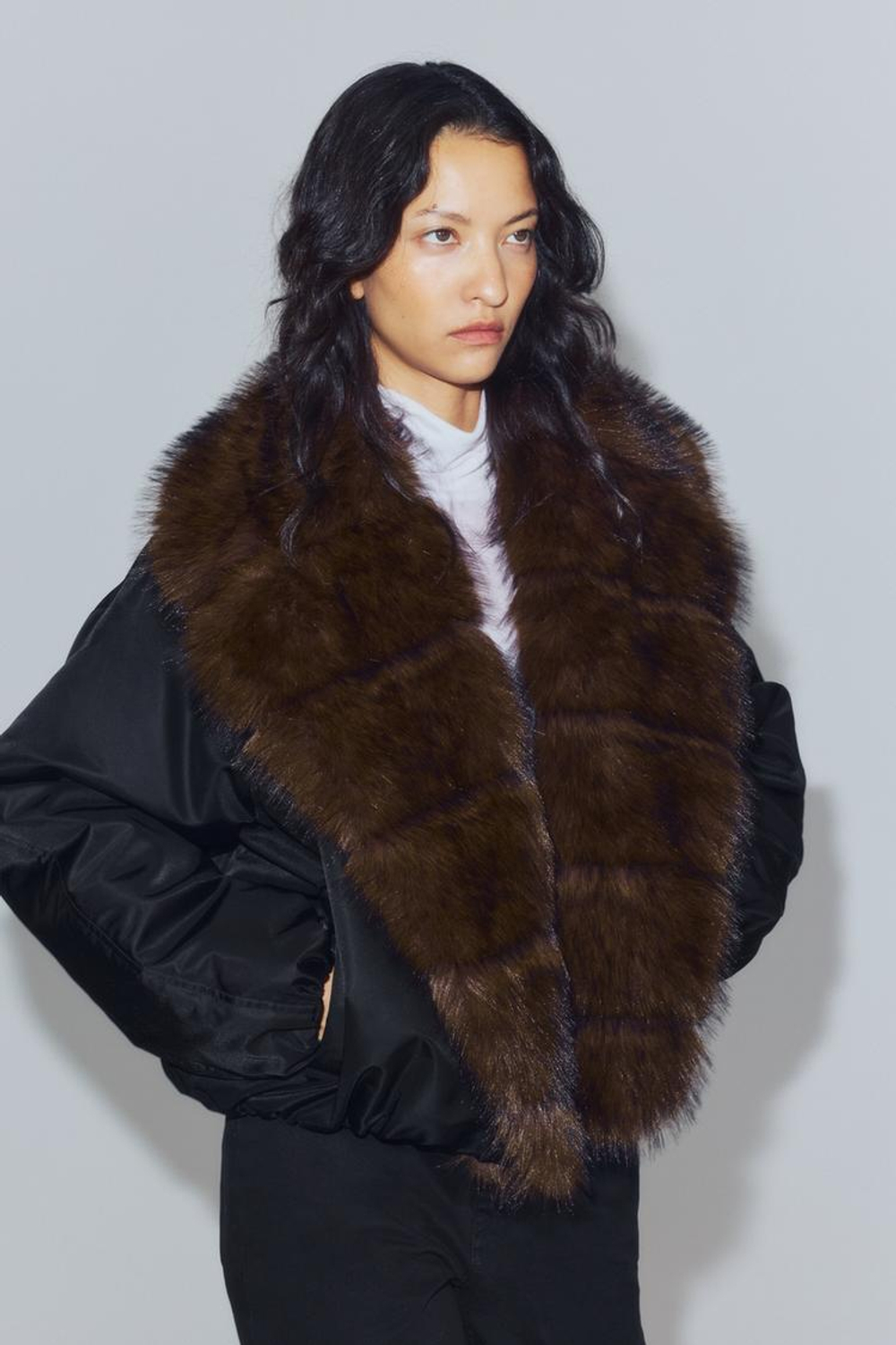 ZARA БОМБЕР С ВОРОТНИКОМ С ОТДЕЛКОЙ ПОД МЕХ — ZW COLLECTION, ЧЕРНЫЙ