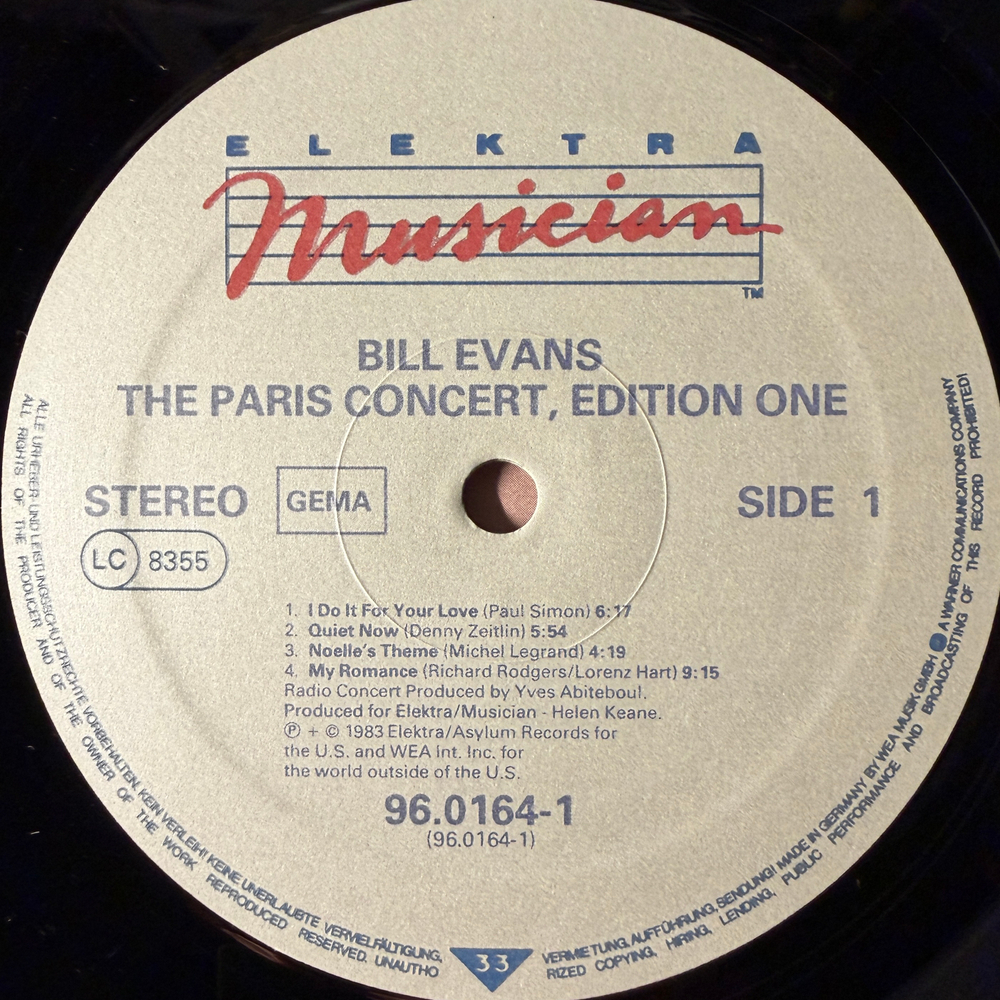 Bill Evans ‎– The Paris Concert (Германия) Т