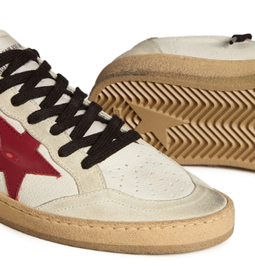 Women's Golden Goose Ball Star Sneakers with Burgundy Star and Leopard Heel Tab
