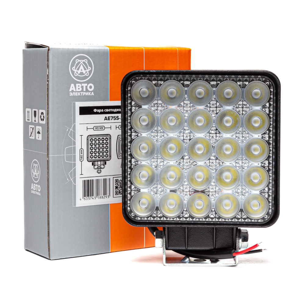AE75S-25LED-42HC Фара светодиодная дополнительная, квадратная 110*42*140, направленный свет, 25 диодов, крепление по центру, 75 Вт, 10-30 В