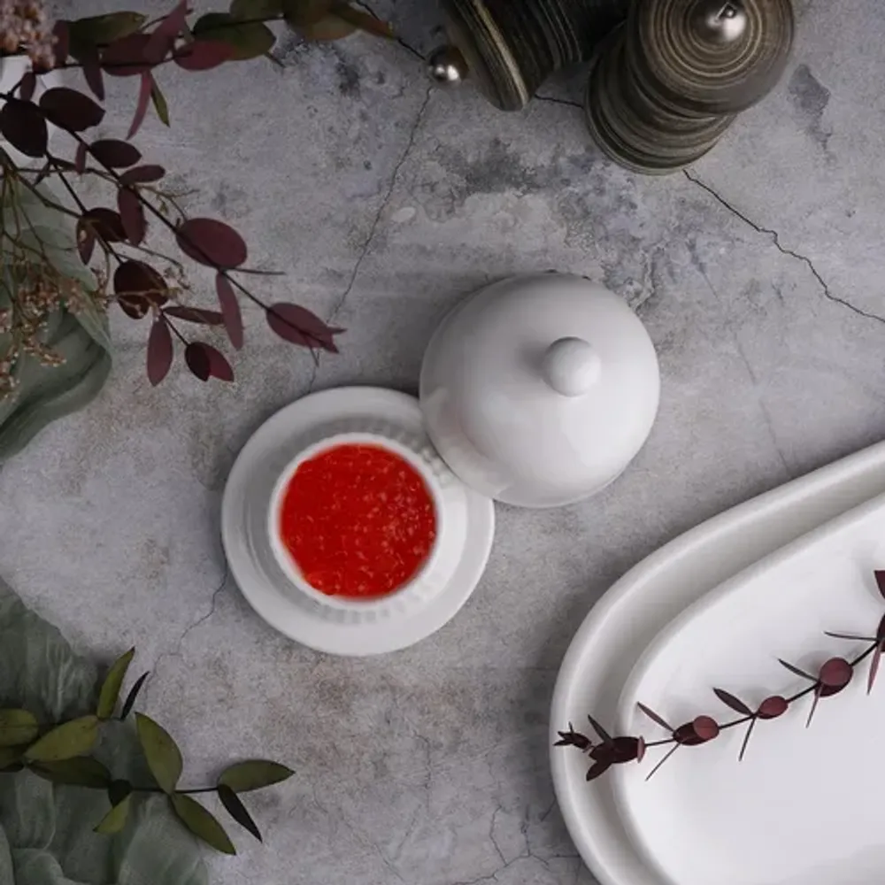 Масленка икорница 30 мл d 8,8 см h8 см с крышкой белая фарфор NEW P.L. Proff Cuisine [1]