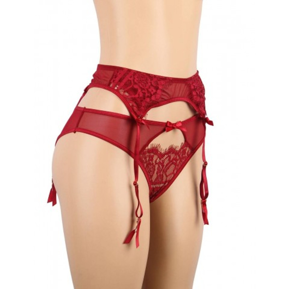 Пояс для чулок с ремешками и трусики красные Flower&bow (3XL-4XL)