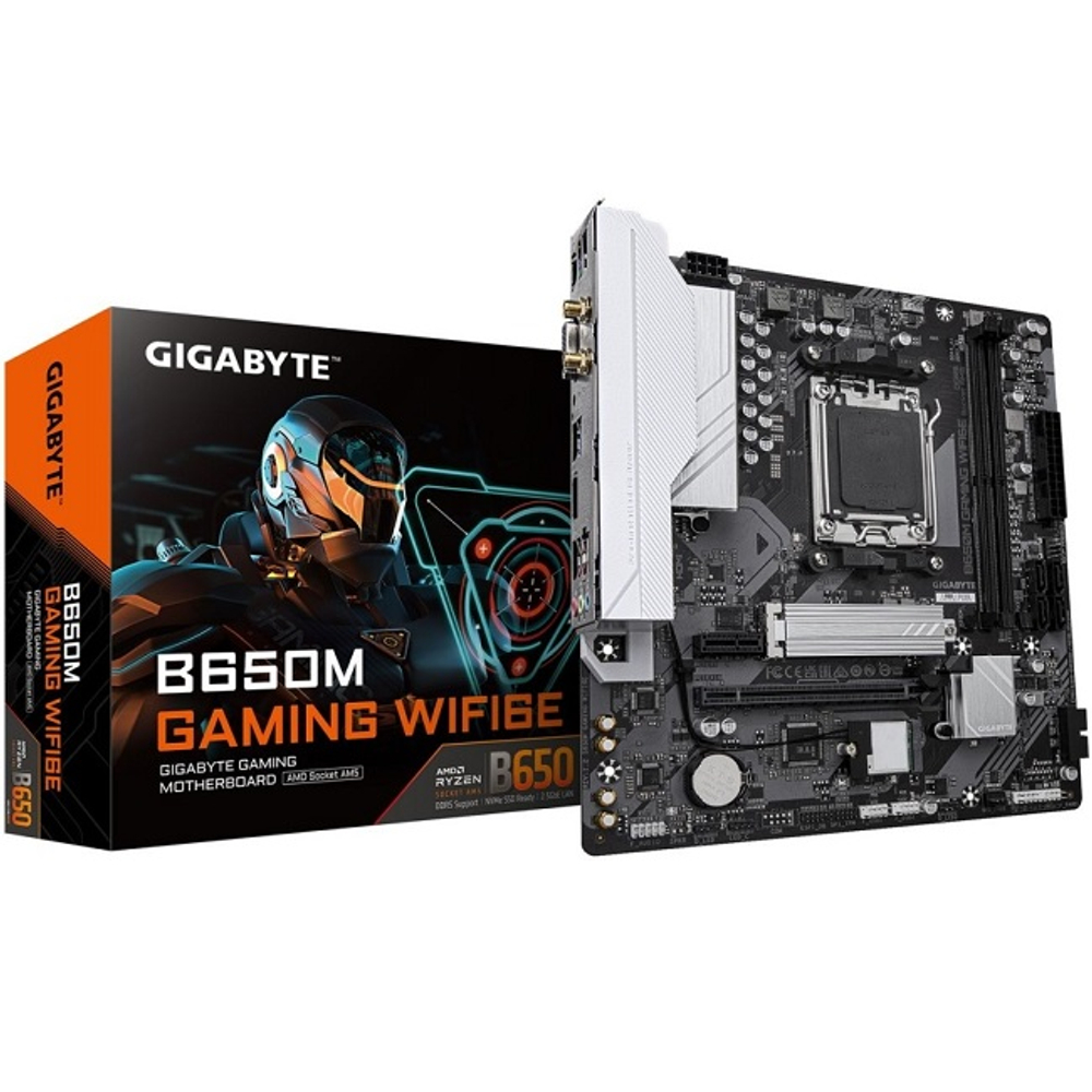 Материнская плата GIGABYTE B650M GAMING WIFI6E (AM5/AMD B650/2xDDR5/PCI-Ex16/M.2/SB/GLAN/Wi-Fi/BT/HDMI/VGA/mATX)