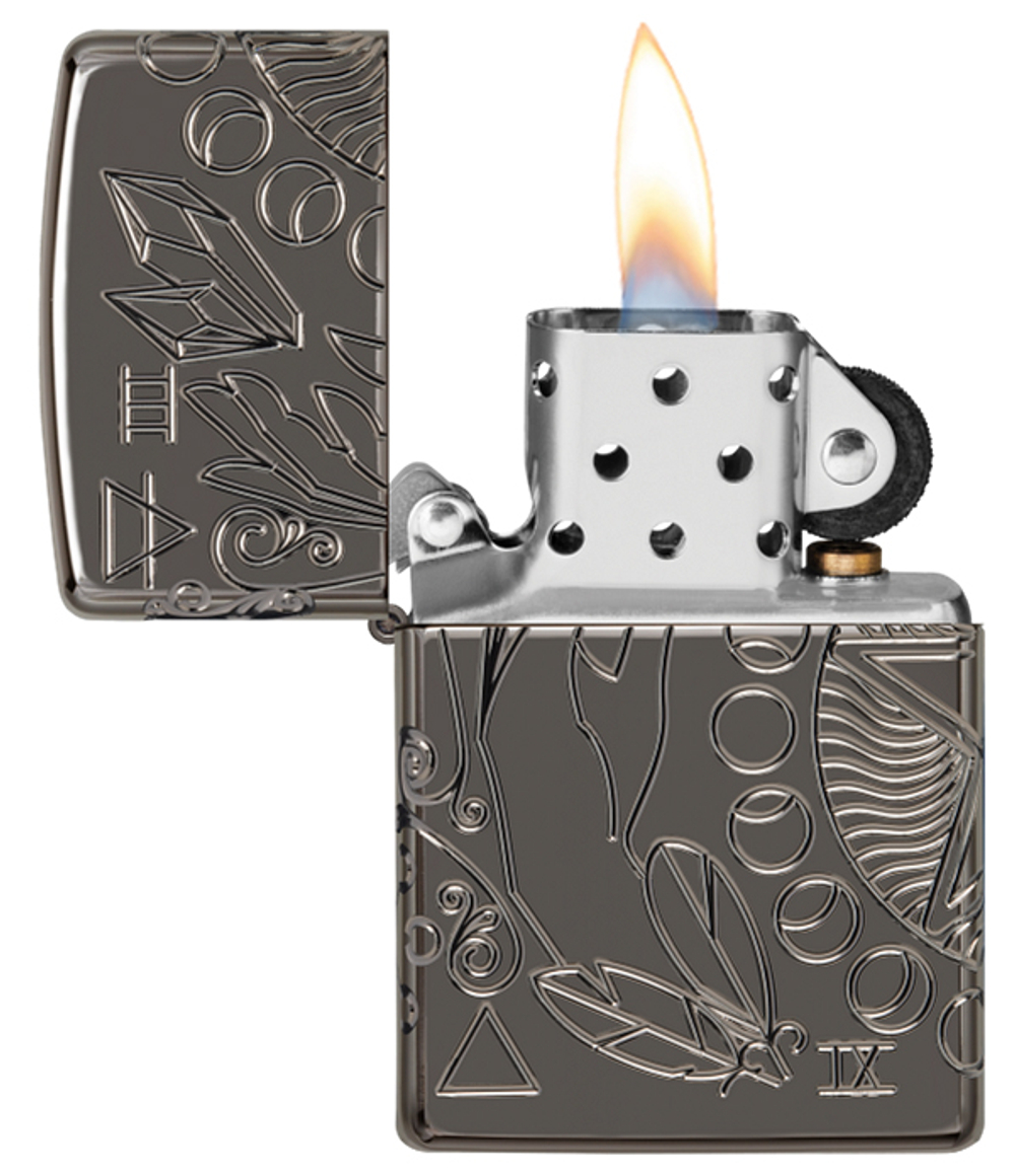 Зажигалка Zippo Armor® Wicca Design с покрытием Black Ice®, латунь/сталь, чёрная, 38x13x57 мм