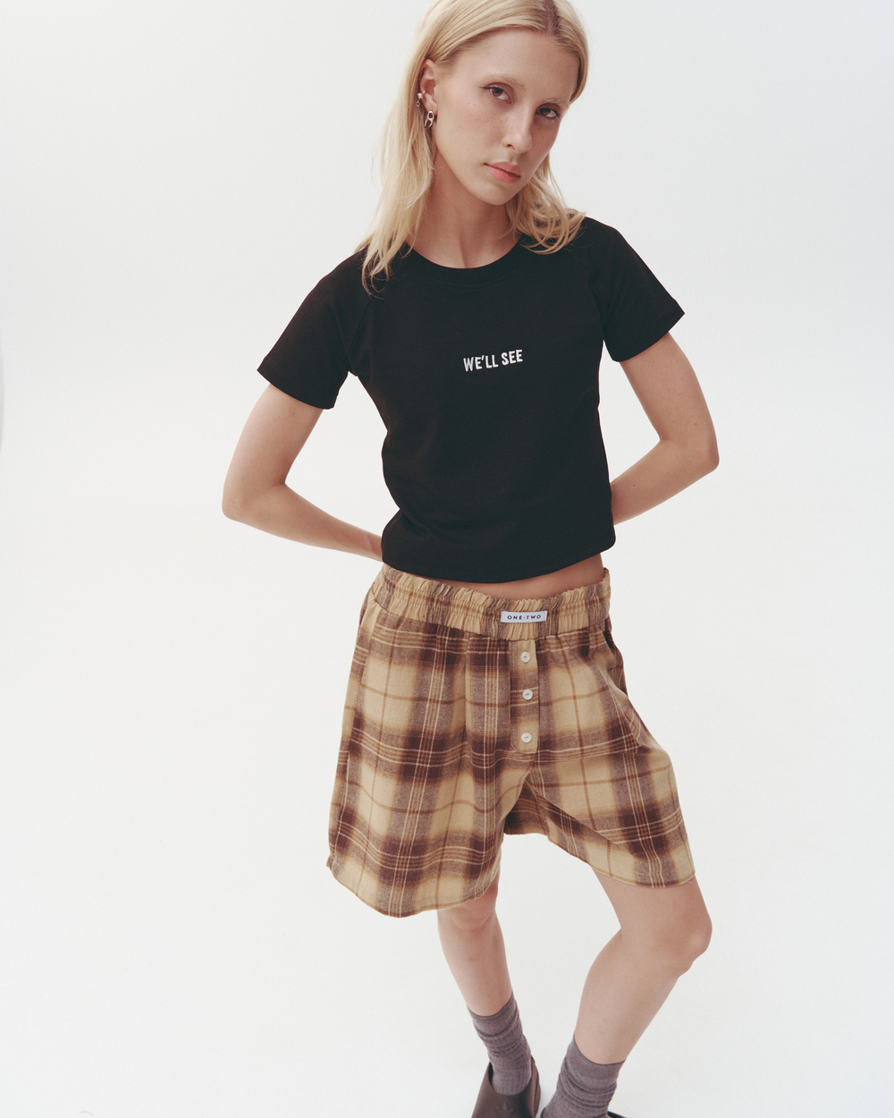 Plaid Boxer Shorts Beige
