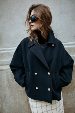 ZARA КОРОТКОЕ ДВУБОРТНОЕ ПАЛЬТО, МОРСКОЙ СИНИЙ