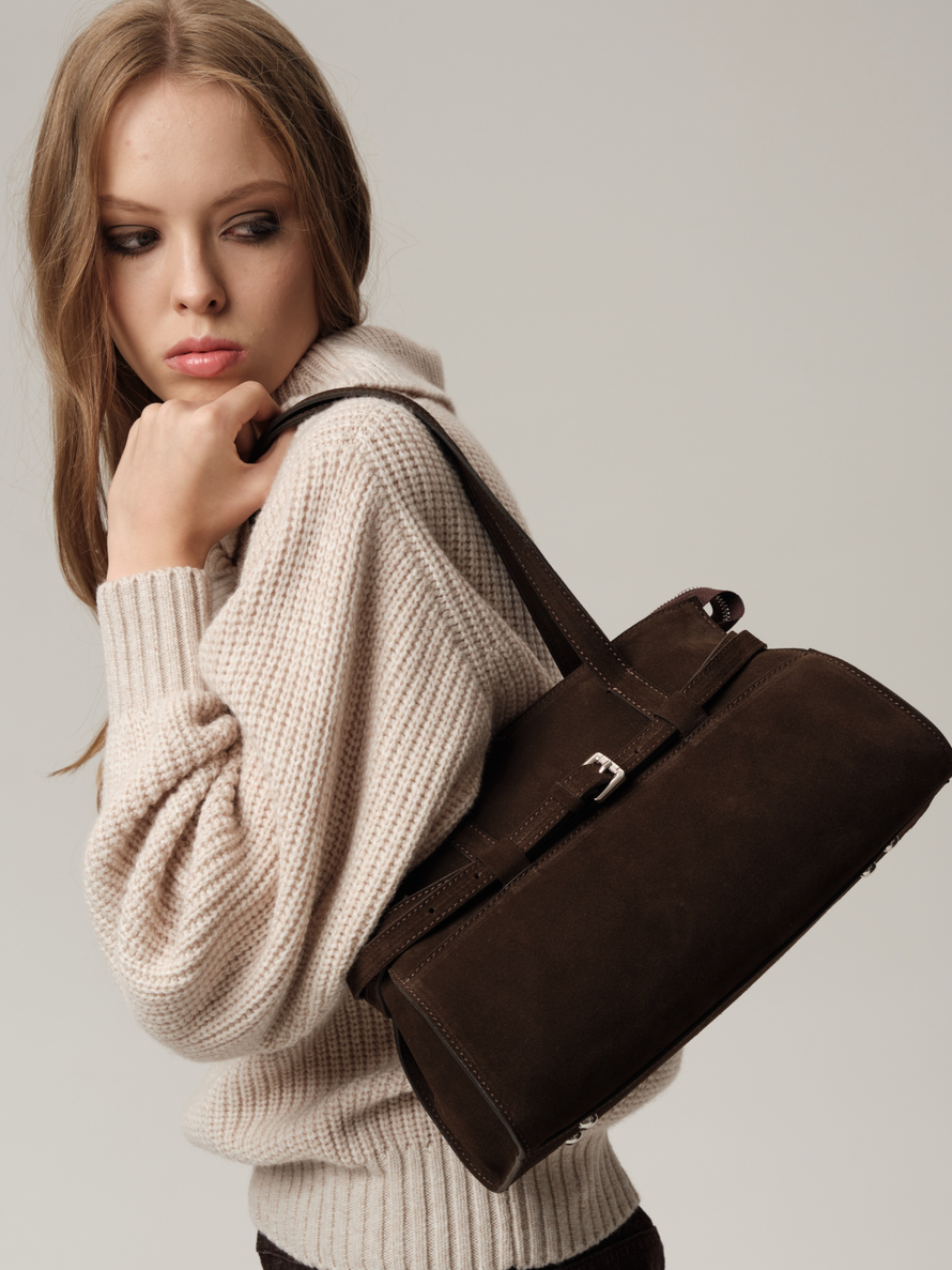Замшевая сумка Rumi mini DBR 31400 черный каштан