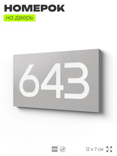 Номер на дверь 643, табличка на дверь для офиса, квартиры, кабинета, аудитории, склада, серая 120х70 мм, Айдентика Технолоджи