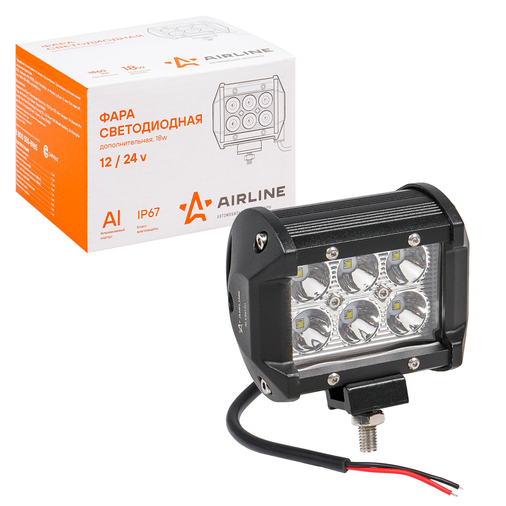 Фара светодиоднаядвухрядная 6 LED направленный свет 18W (98х78х65) 12/24V Airline
