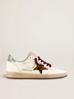 Golden Goose  Ball Star из белой кожи наппа с фирменной звездой из меха пони