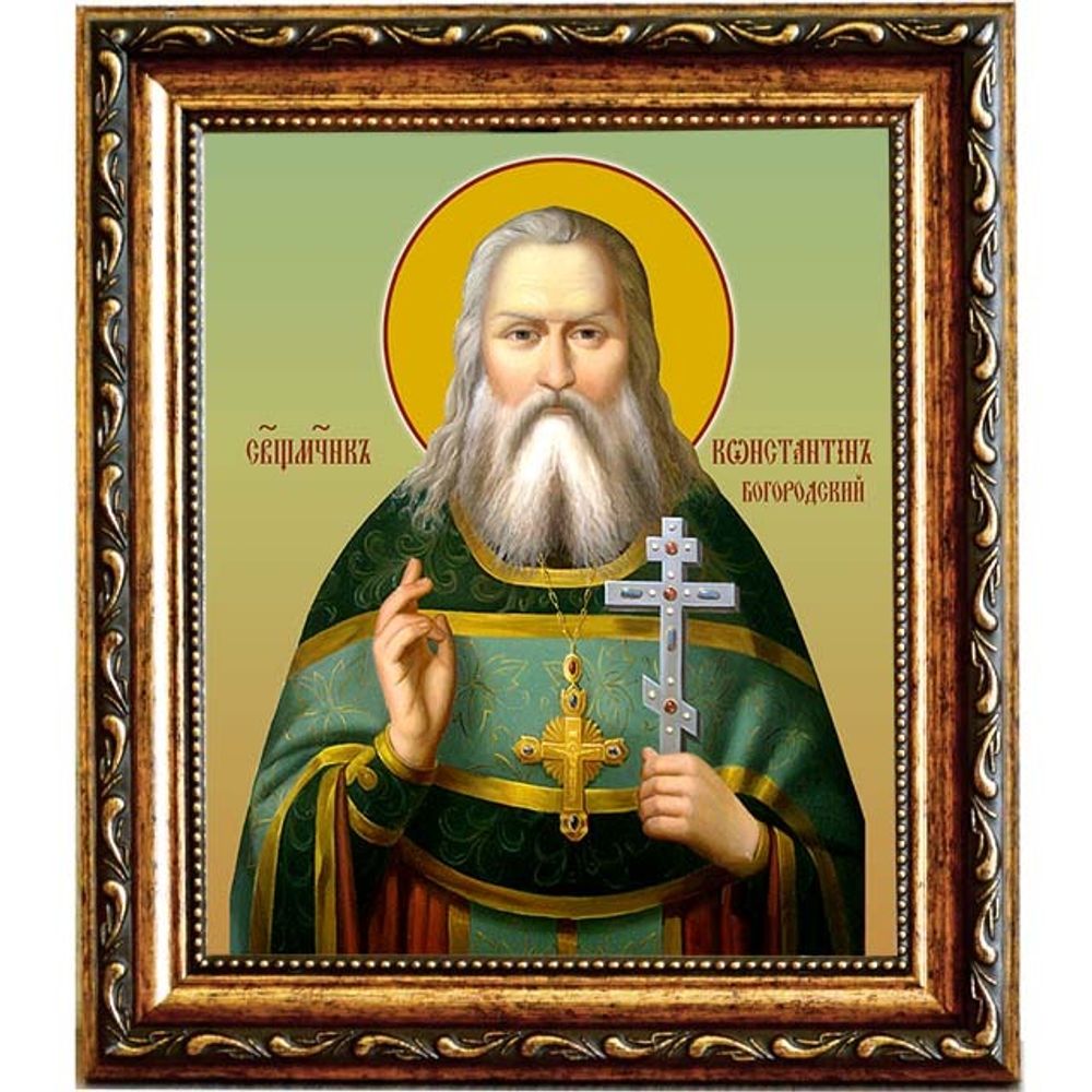 Константин (Голубев), Богородский, священномученик, пресвитер. Икона на холсте. В раме 15 х 18 см.
