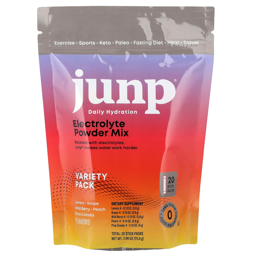 JUNP Hydration, электролитная порошковая смесь, в разных упаковках, 20 упаковок, 75,6 г (2,68 унции)
