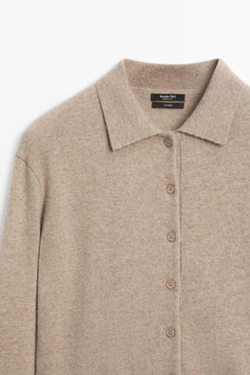 Massimo Dutti Кардиган из 100% кашемира с воротником поло, норка