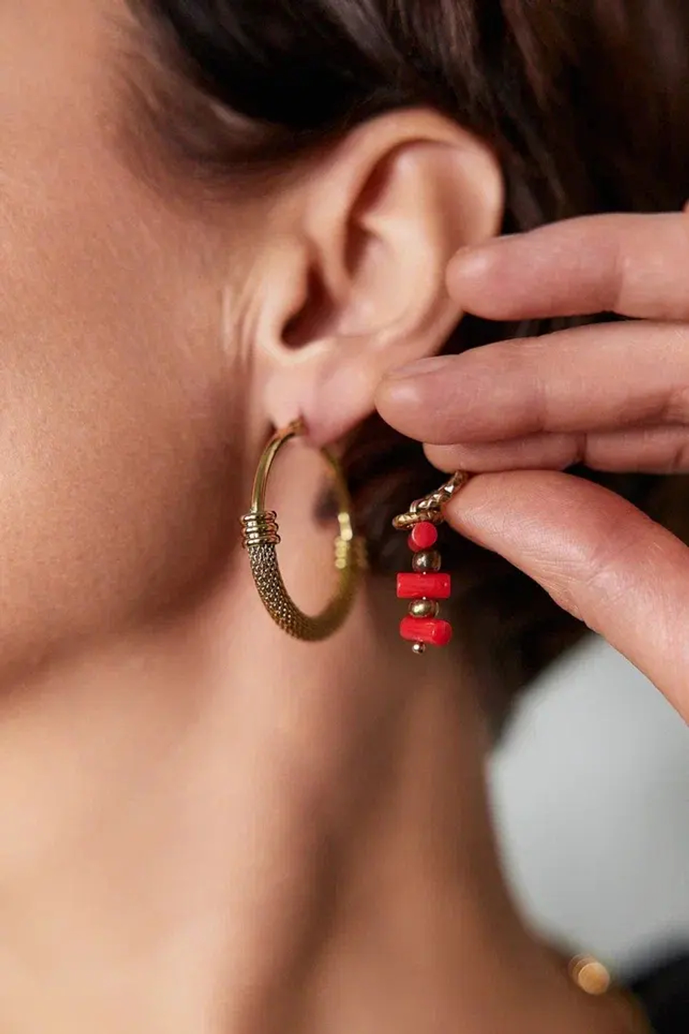 HMG 1324 G steel/Coral Серьги hoop арт.1090