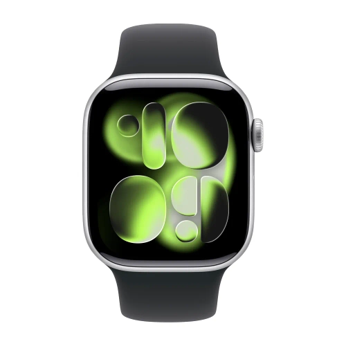 Умные часы Apple Watch Series 11 GPS, 42mm, Silver Aluminium Case with Black Sport Band, M/L