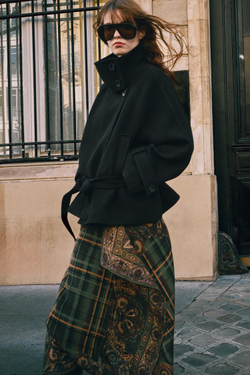 ZARA ПАЛЬТО С ВЫСОКИМ ВОРОТНИКОМ И ПОЯСОМ, ЧЕРНЫЙ