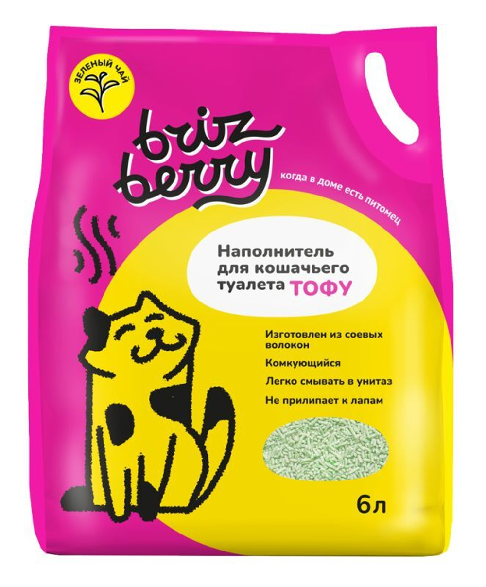Наполнитель Brizberry для кошачьего туалета, Тофу комкующийся, зеленый чай, 6 л