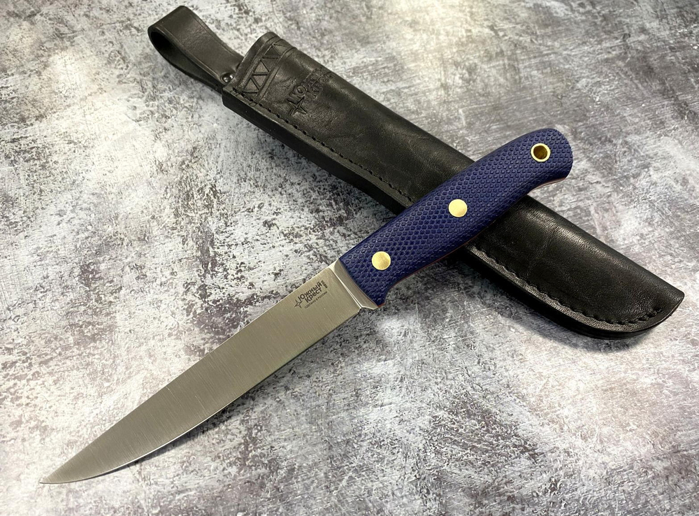 Нож Рыбацкий L, N690, микарта синяя, насечка, 219.0956