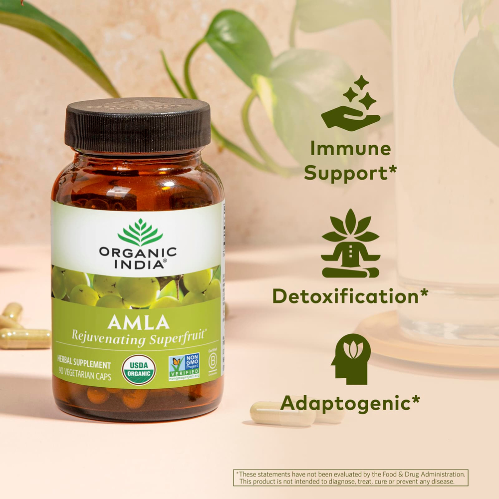 Organic India, Амла, 90 вегетарианских капсул (500 мг на капсулу)