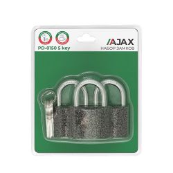 Замки навесные AJAX PD-01-50 (3 замка + 5 кл.) /57995/