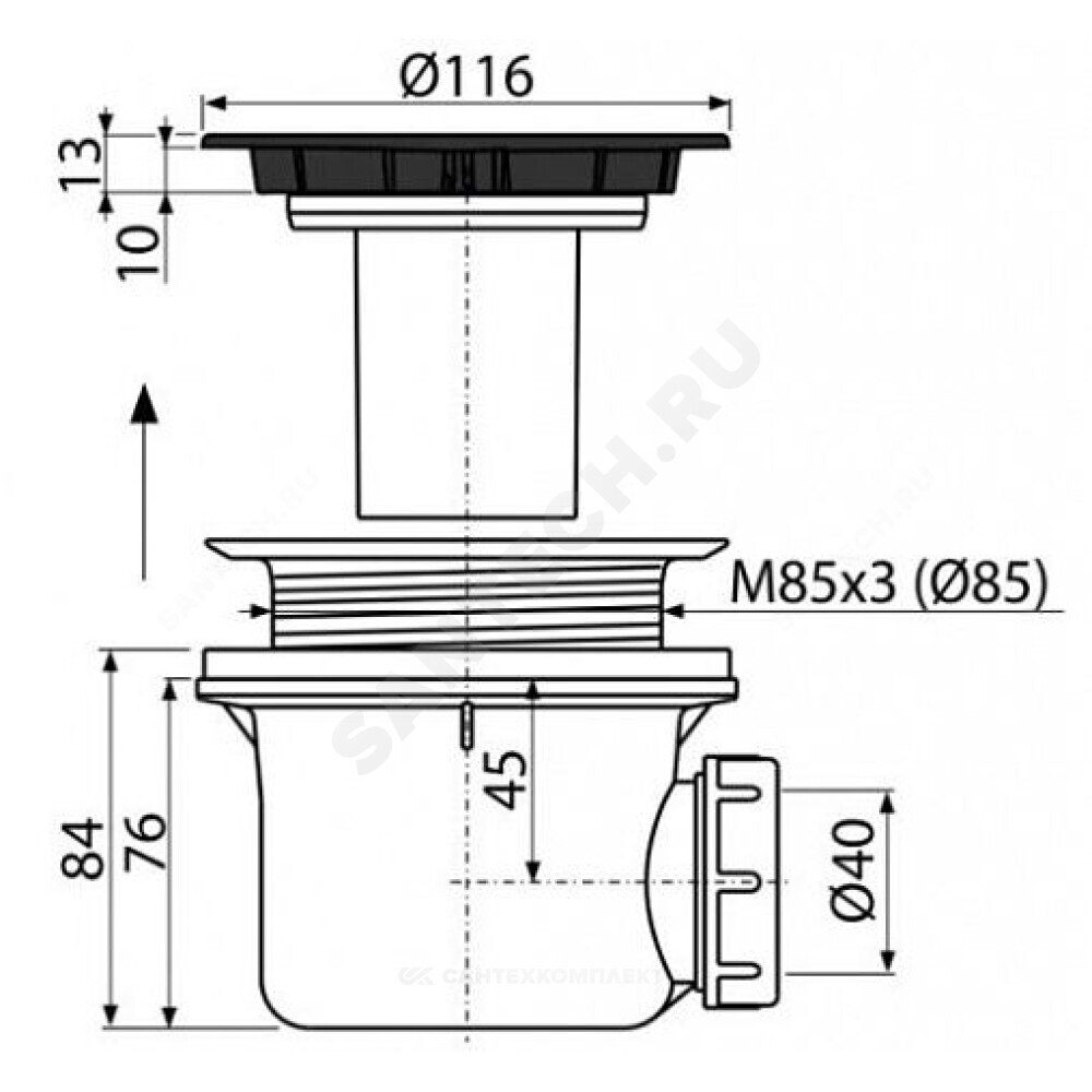 Сифон для поддона 1 1/2"x90/40 h=84мм слив крышка D=115мм, черная Alca Plast A49BLACK