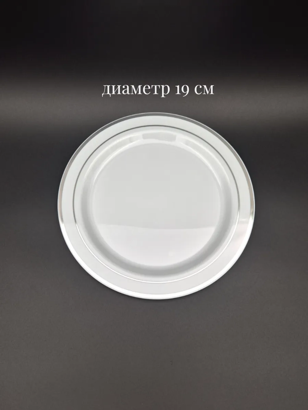 Набор одноразовых пластиковых тарелок с каймой "Серебро" 19 см 10 штук
