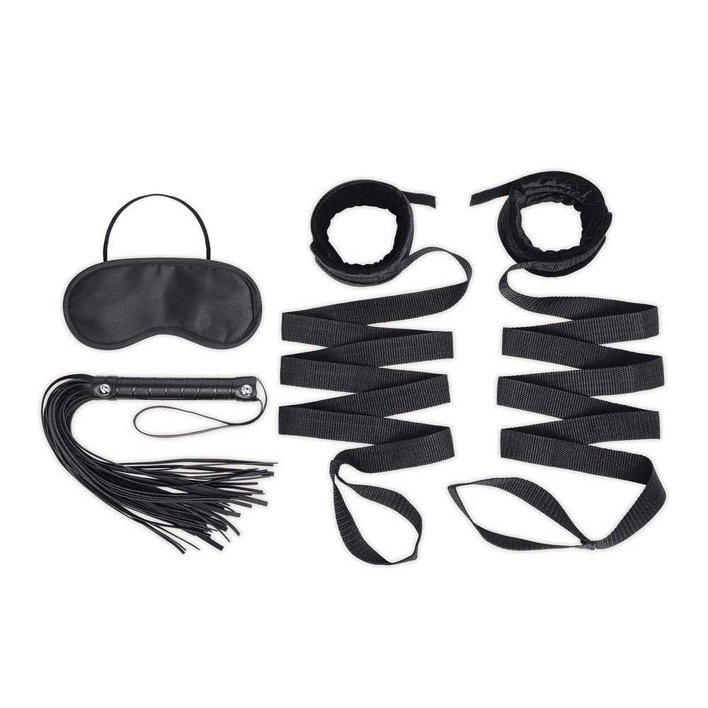 Эротический набор 4PC Bondage Bed Strap & Flogger Kit (Цвет: черный)