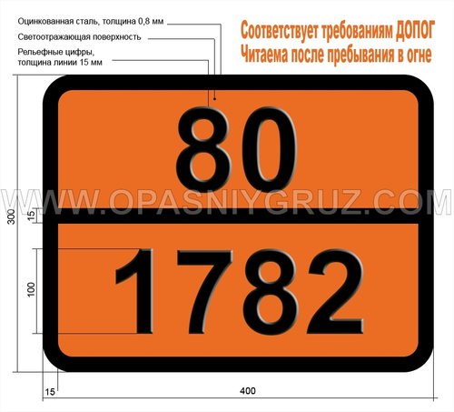 Табличка Опасный груз 80-1782 КИСЛОТА ГЕКСАФТОРОФОСФОРНАЯ