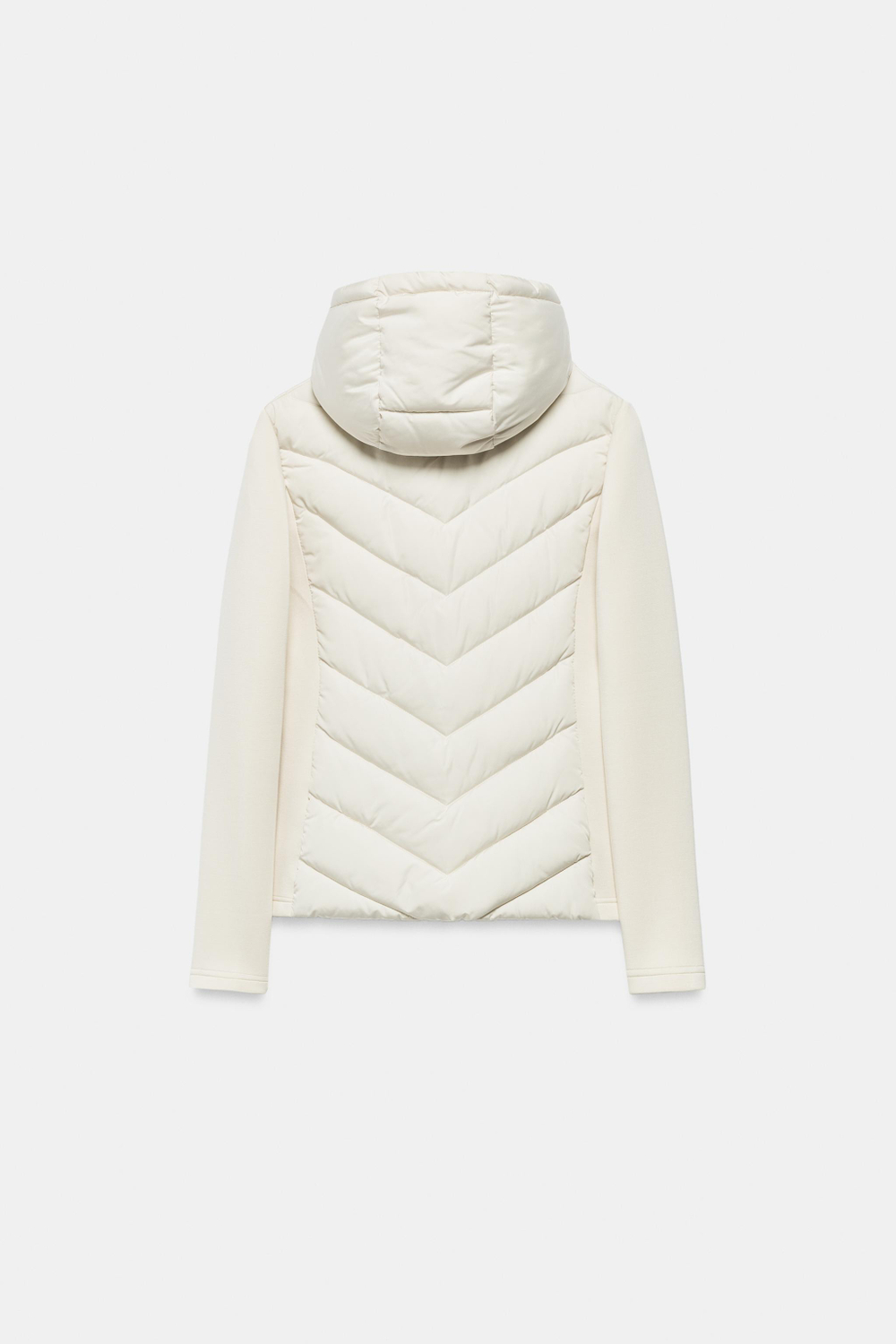 ZARA КОМБИНИРОВАННЫЙ ПУХОВИК С КАПЮШОНОМ, ЭКРЮ