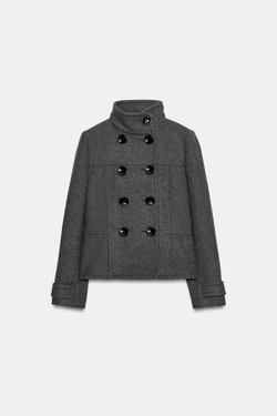 ZARA ШЕРСТЯНОЕ ПАЛЬТО, СЕРЫЙ