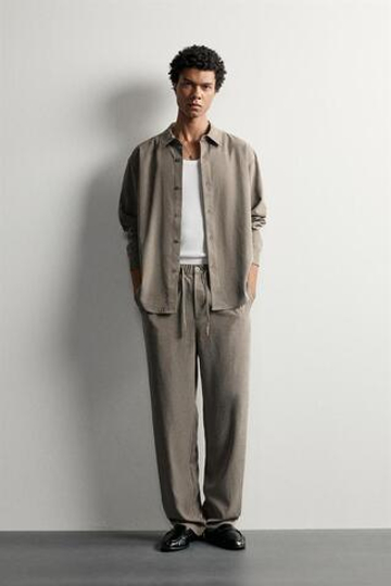 ZARA СТРУЯЩИЕСЯ БРЮКИ RELAXED FIT, НАТУРАЛЬНЫЙ СЕРЫЙ
