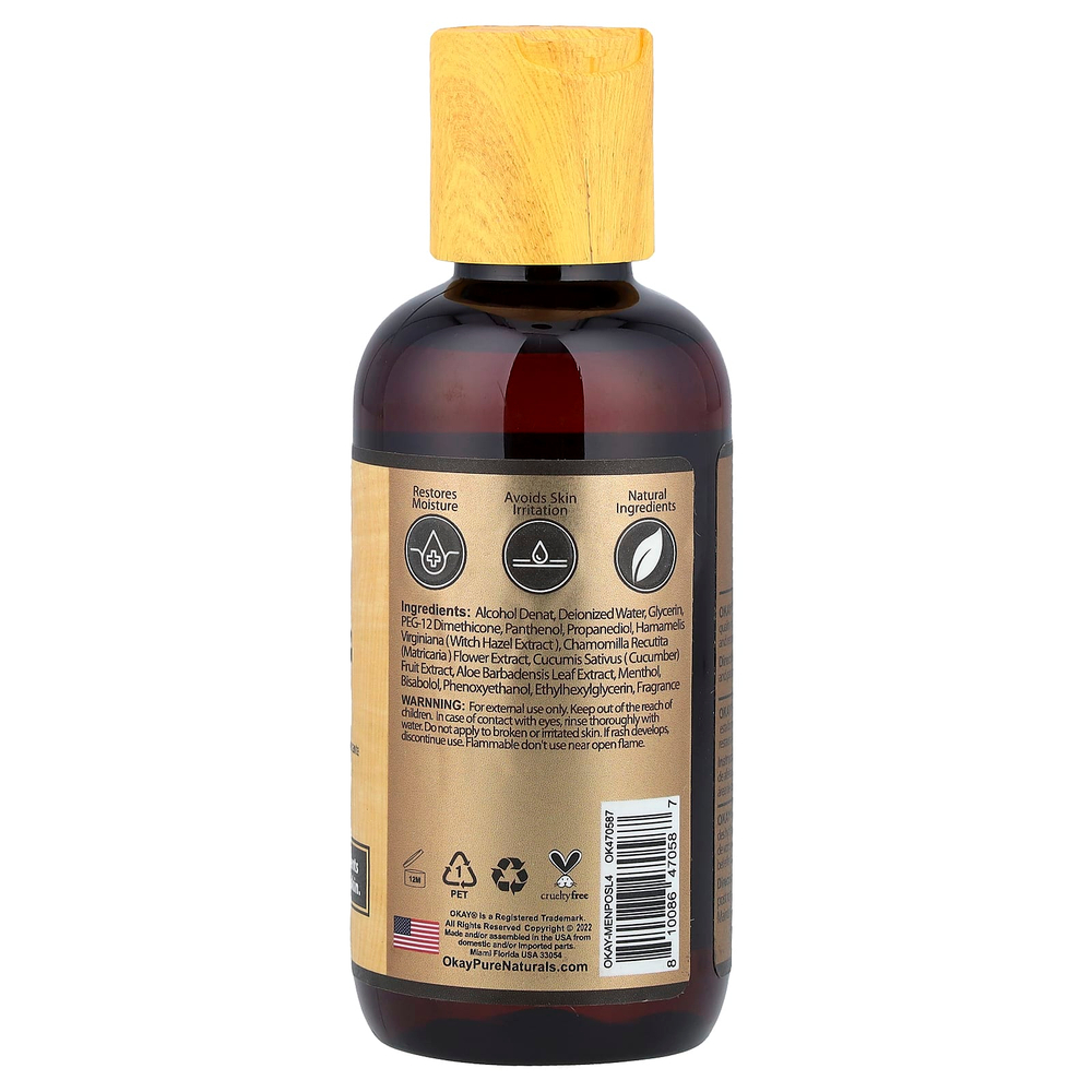 Okay Pure Naturals, Жидкость для мужчин после бритья, с охлаждающим эффектом, 118 мл (4 унции)
