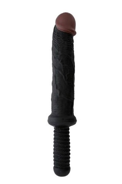 Чёрный фаллоимитатор-гигант с рукоятью BIGSTUFF DONG WITH HANDLE 10INCH - 25 см. (Цвет: черный)