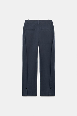 ZARA БРЮКИ BARREL ИЗ СМЕСОВОГО ЛЬНА — ZW COLLECTION, МОРСКОЙ СИНИЙ
