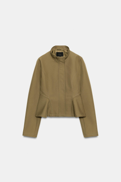 ZARA ПРИТАЛЕННАЯ КУРТКА С БАСКОЙ, ХАКИ