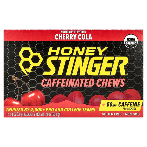Honey Stinger, жевательные таблетки с кофеином, вишня, 12 пакетиков по 50 г (1,8 унции)