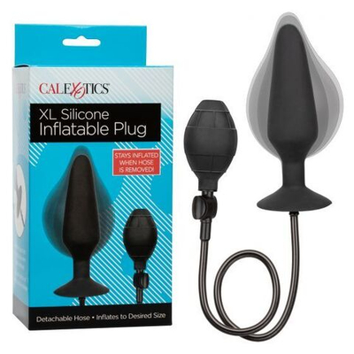 Черная расширяющаяся анальная пробка XL Silicone Inflatable Plug - 16 см. (Цвет: черный)