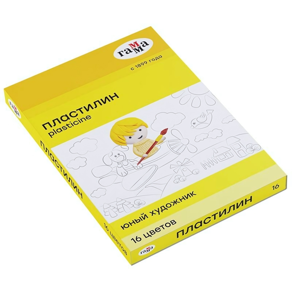 Пластилин классический "Юный художник" 16 цветов, 224 гр, со стеком (Гамма)