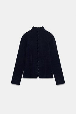 ZARA ПРИТАЛЕННЫЙ ЖАКЕТ ИЗ 100% ШЕРСТИ, МОРСКОЙ СИНИЙ